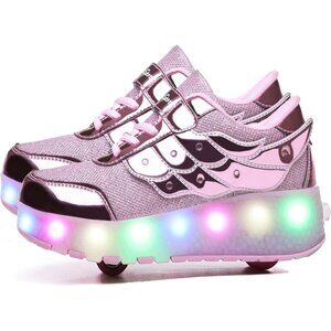Kids Rose Usb Chargeable Led Light Up Wheeled Skate Sneaker Shoes